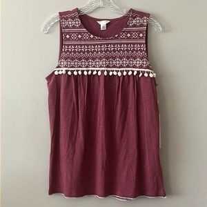 CASLON (at Anthropologie) Sleeveless Top, Plumb w/ Cream Embroidery, NWT - SZ S